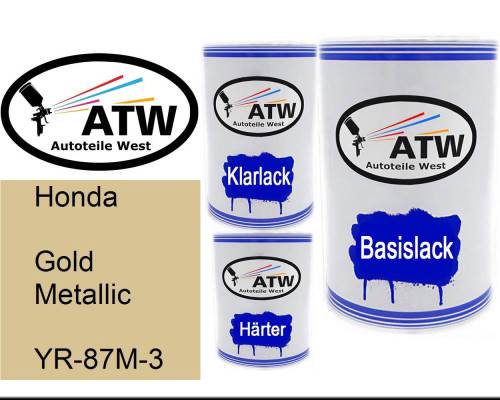 Honda, Gold Metallic, YR-87M-3: 500ml Lackdose + 500ml Klarlack + 250ml Härter - Set, von ATW Autoteile West.